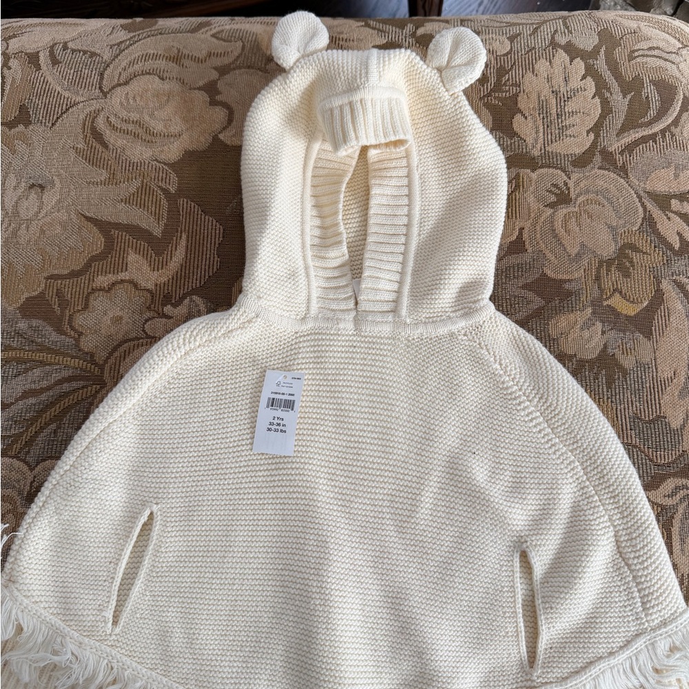 GAP Cream Knit Poncho with Fringe